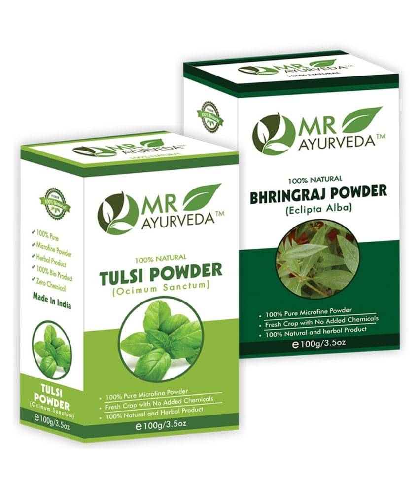 MR Ayurveda 100% Pure Tulsi Powder and Bhringraj Powder Hair Scalp Treatment 200 g Pack of 2     			MR Ayurveda 100% Pure Tulsi Powder and Bhringraj Powder Hair Scalp Treatment 200 g Pack of 2