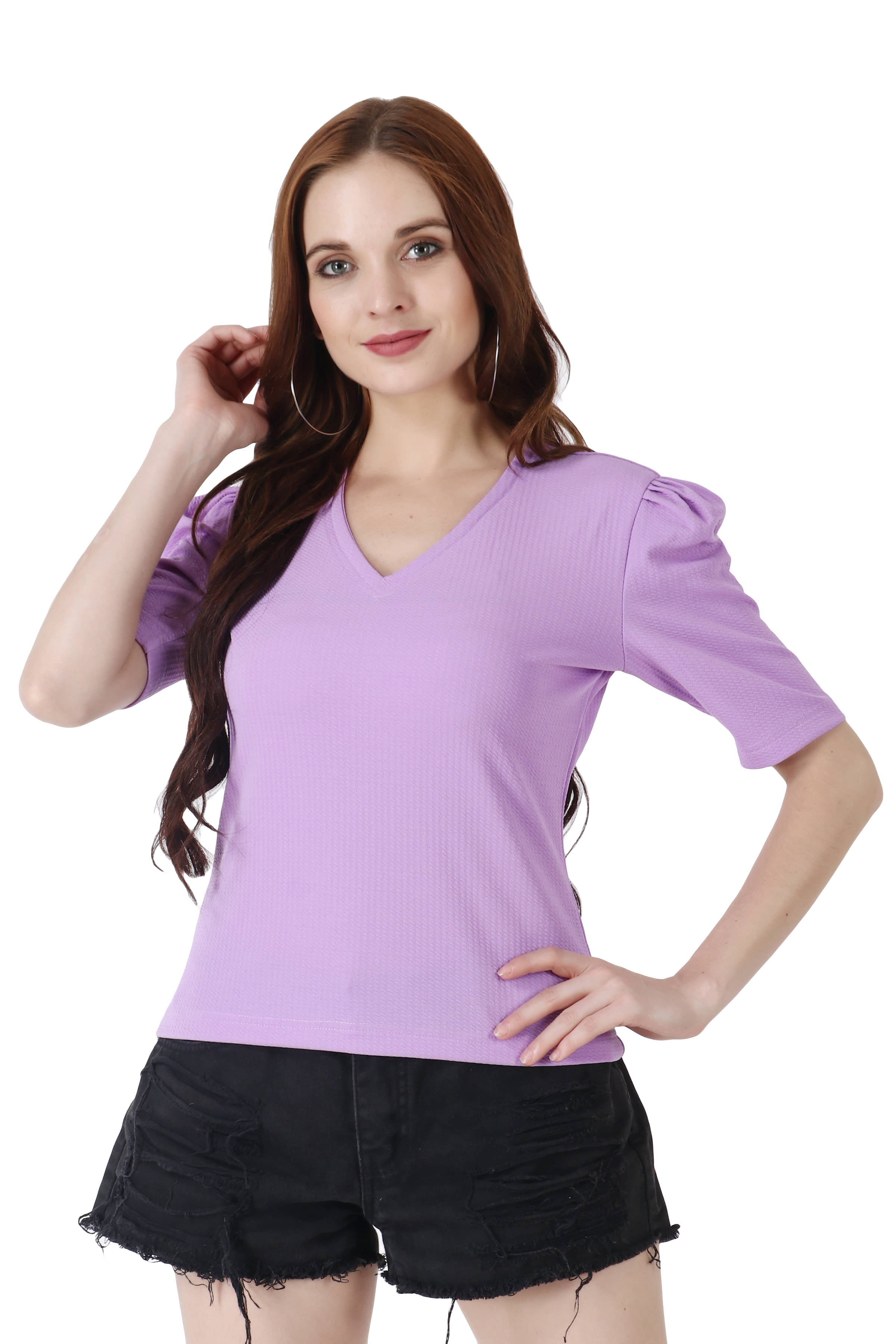 POPWINGS Women's Polyester Regular Top ( Purple )     			POPWINGS Women's Polyester Regular Top ( Purple )
