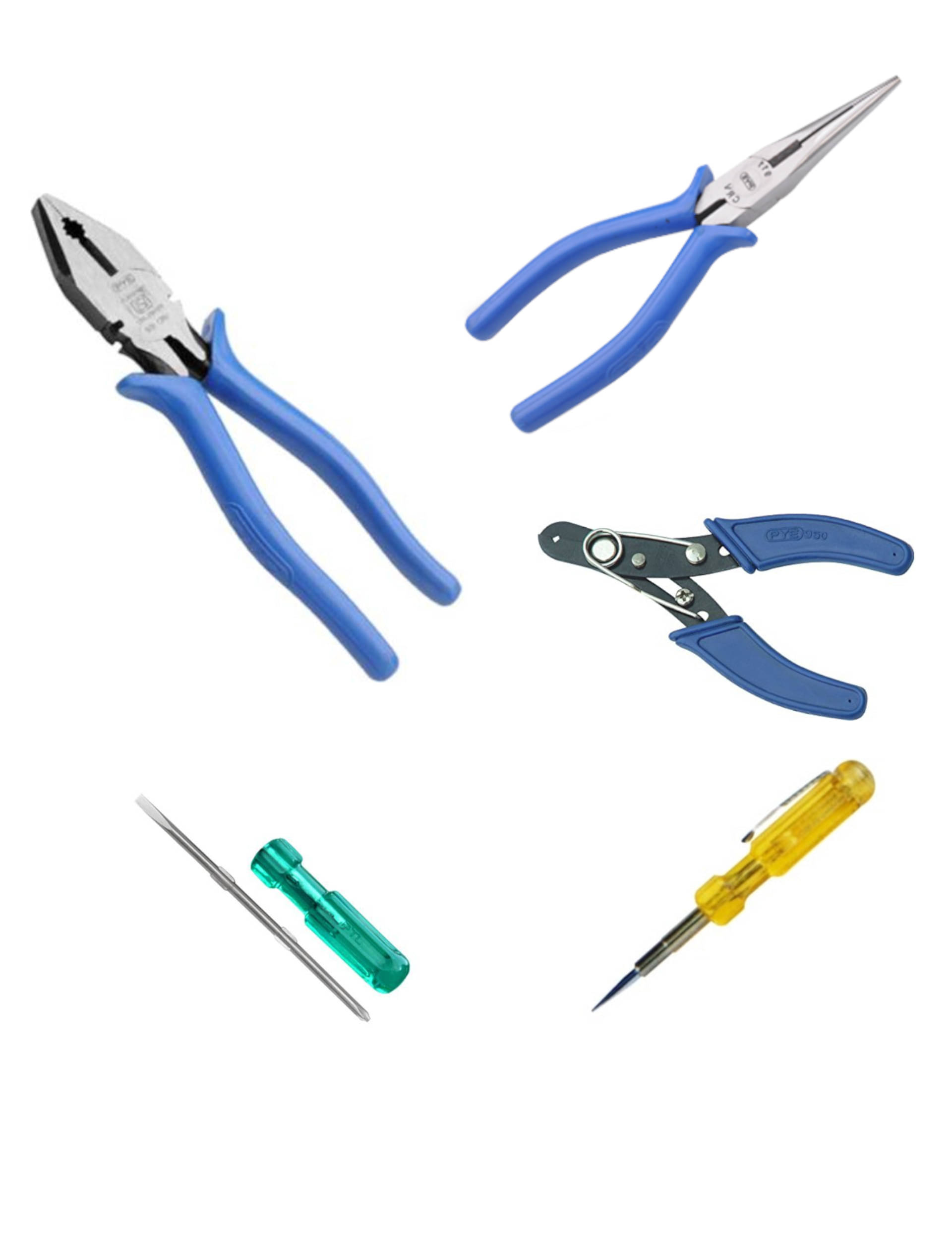     			PYE Set of 5 Hand Tools Combo Plier 205 mm/ Yellow Tester (702)/Wire Stripper & Cutter (950)/Double-end Screwdriver/Long Nose Plier (911)