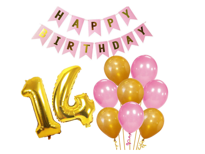     			Blooms Mall Memorable   13th  HBD   pink  and Golden combo set