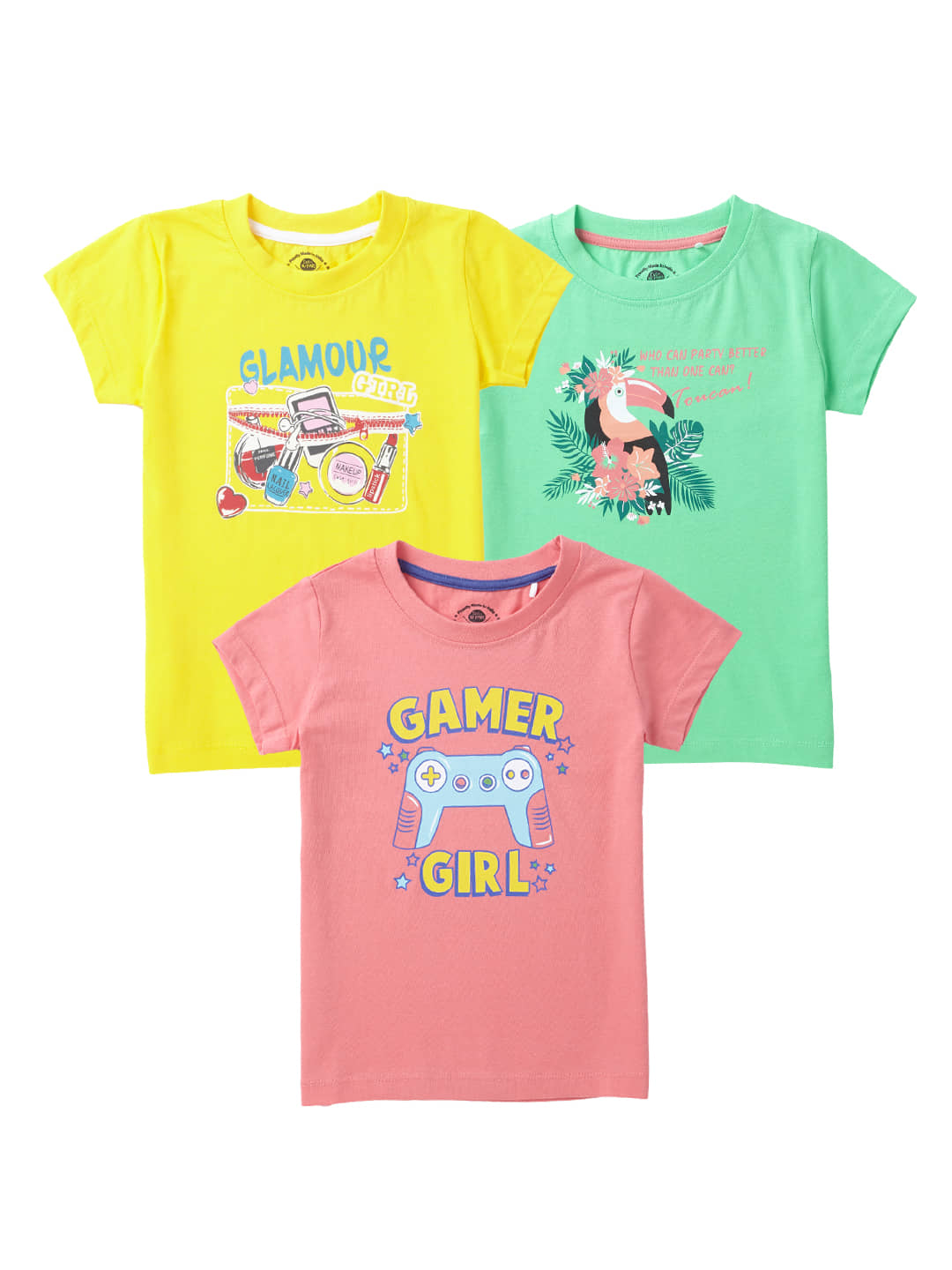 Cub Mcpaws Pack of 3 Girls Cotton T-Shirts ( Multicolor )