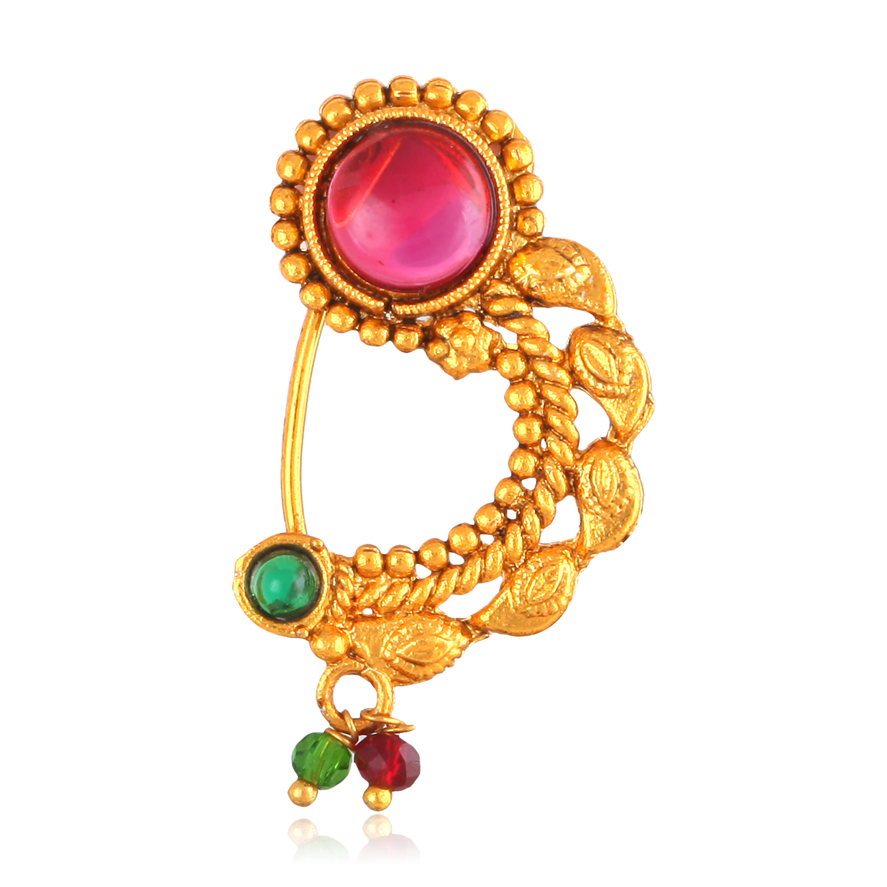 Vighnaharta Oxidised Gold with Artificial stone and beads Alloy Maharashtrian Cultural Nath Nathiya./ Nose Pin for women-VFJ1029NTH-Press Vighnaharta Oxidised Gold with Artificial stone and beads Alloy Maharashtrian Cultural Nath Nathiya./ Nose Pin for women-VFJ1029NTH-Press