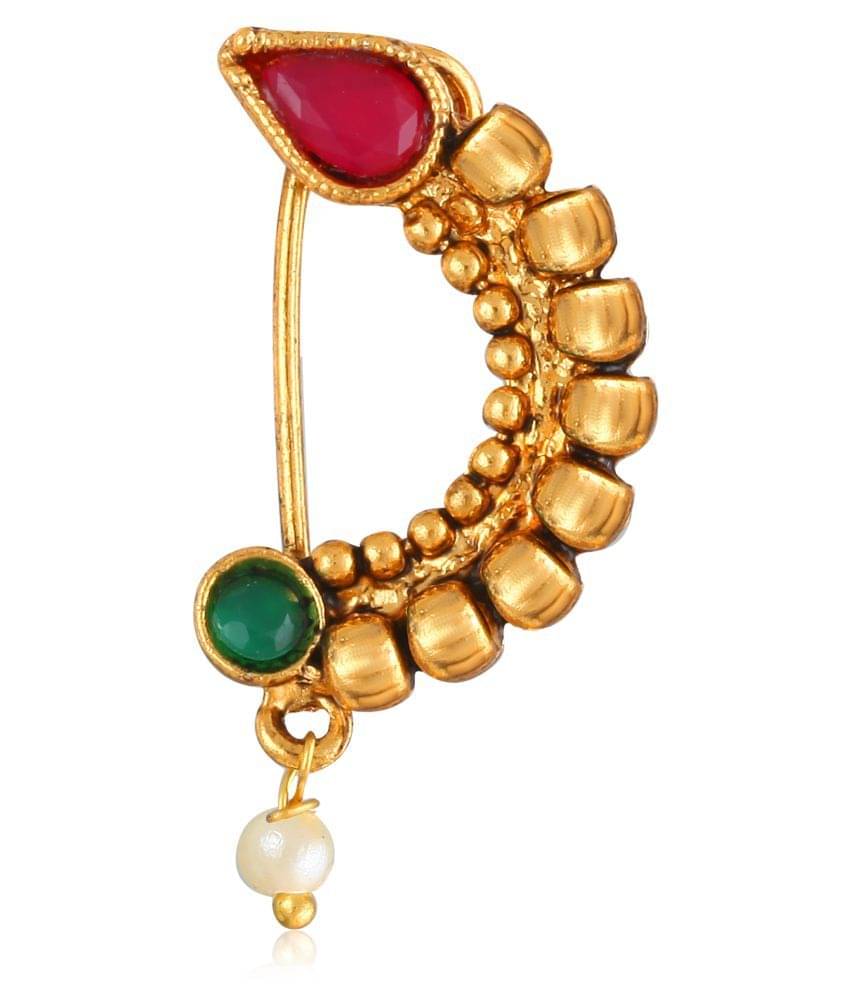 Vighnaharta Oxidised Gold with Artificial stone and beads Alloy Maharashtrian Nath Nathiya./ Nose Pin for women -VFJ1031NTH-Press Vighnaharta Oxidised Gold with Artificial stone and beads Alloy Maharashtrian Nath Nathiya./ Nose Pin for women -VFJ1031NTH-Press