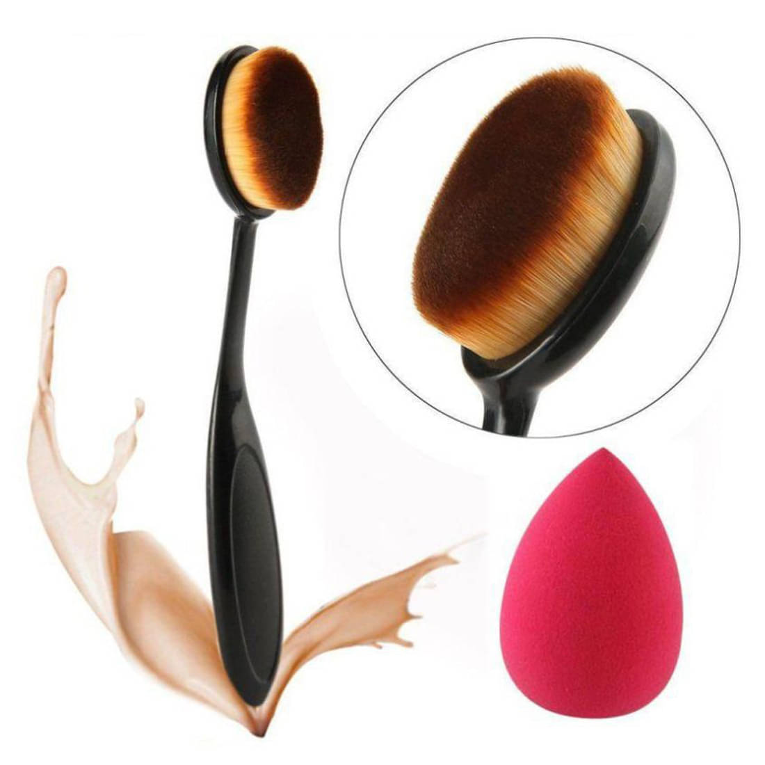     			ADS Professional Oval Foundation Brush, 2 PCs, Black (OVL-BRSH)