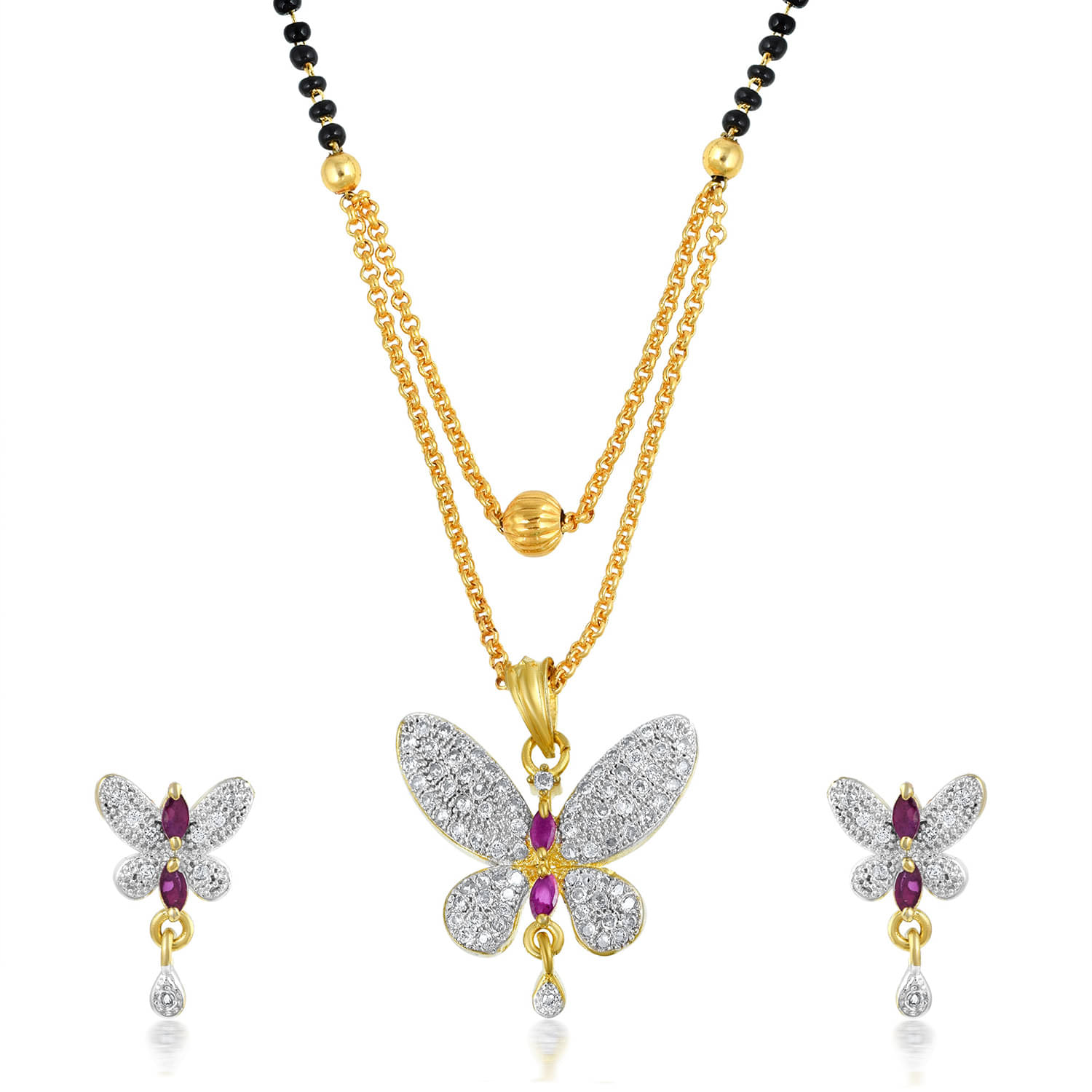     			Ambika Gold Plated Designer Butterfly Mangalsutra Sets