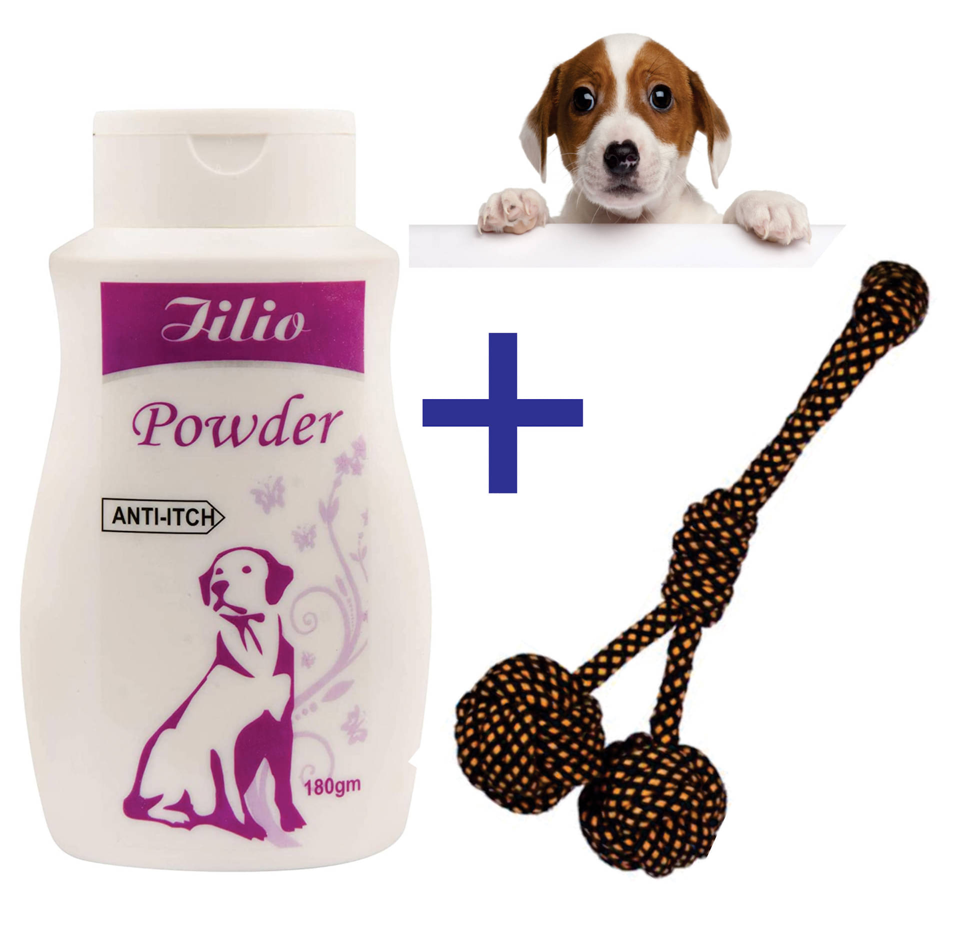     			Anti-Itch Dog Powder (200gms)  With Rope Handle With Two Knot Toys