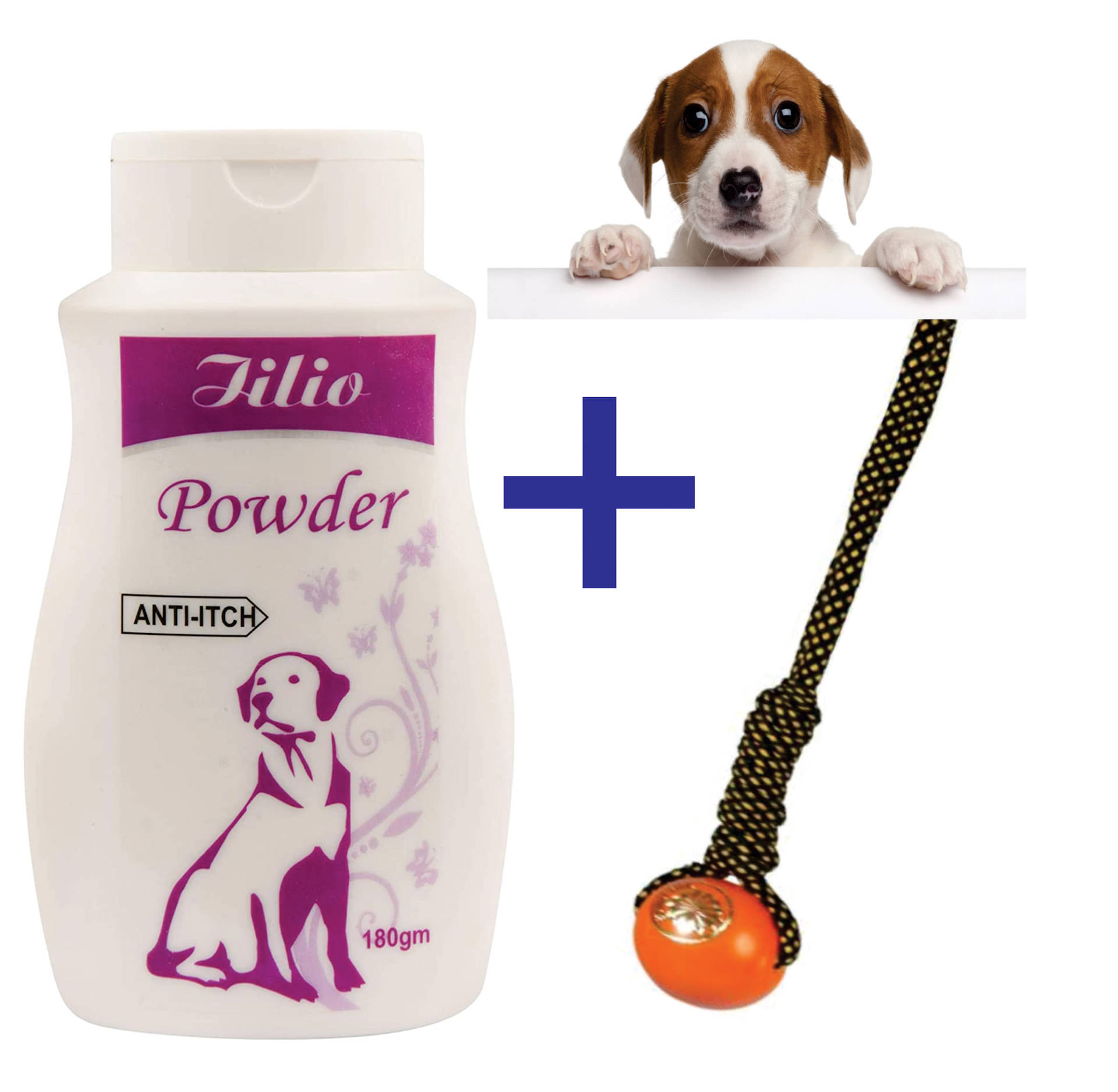    			Anti-Itch Dog Powder (200gms)  With Rope Handle with Ball Toys