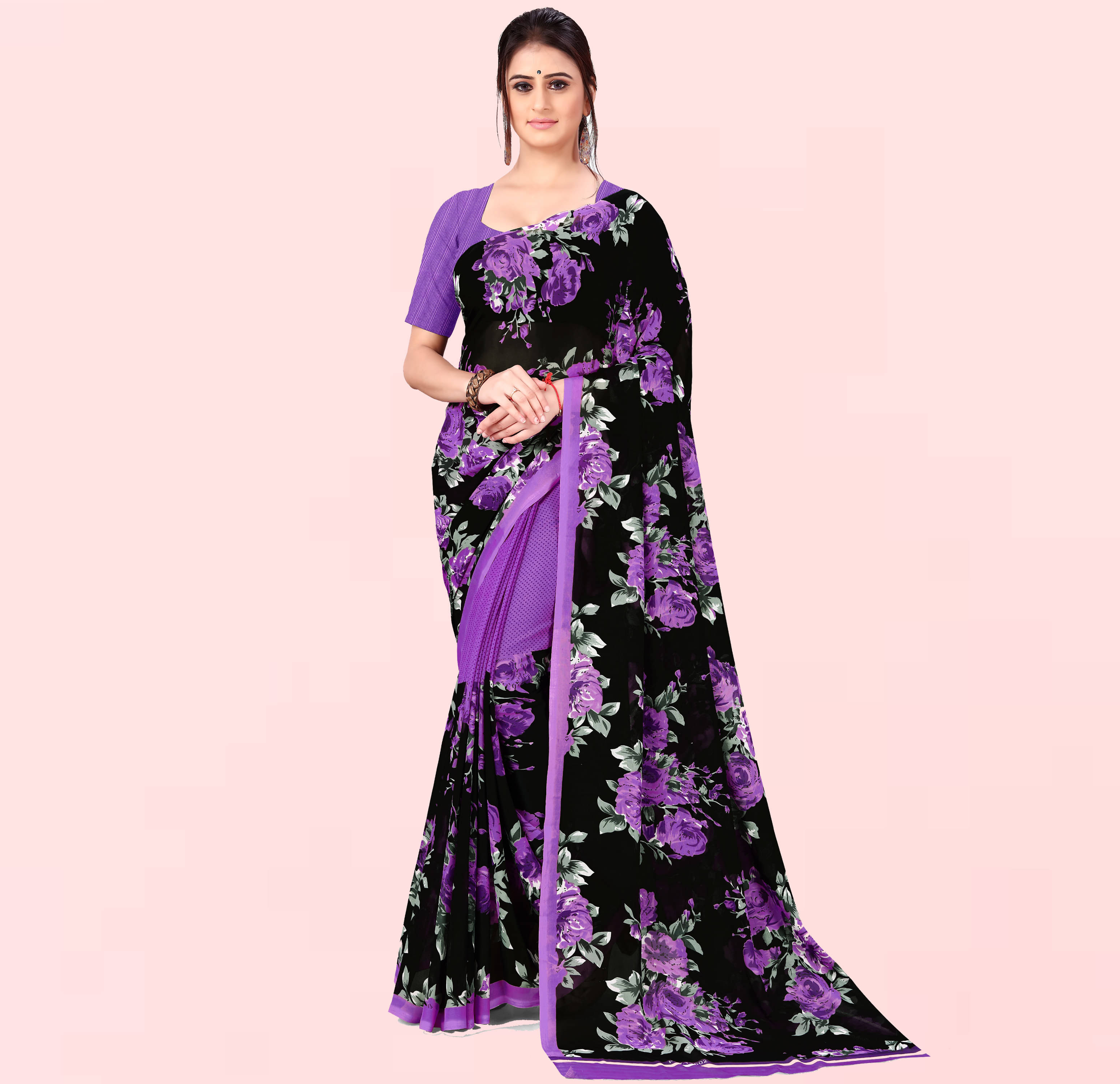 ANAND SAREES Georgette Printed Saree With Unstitched Blouse Piece ( Multicolor ) ANAND SAREES Georgette Printed Saree With Unstitched Blouse Piece ( Multicolor )