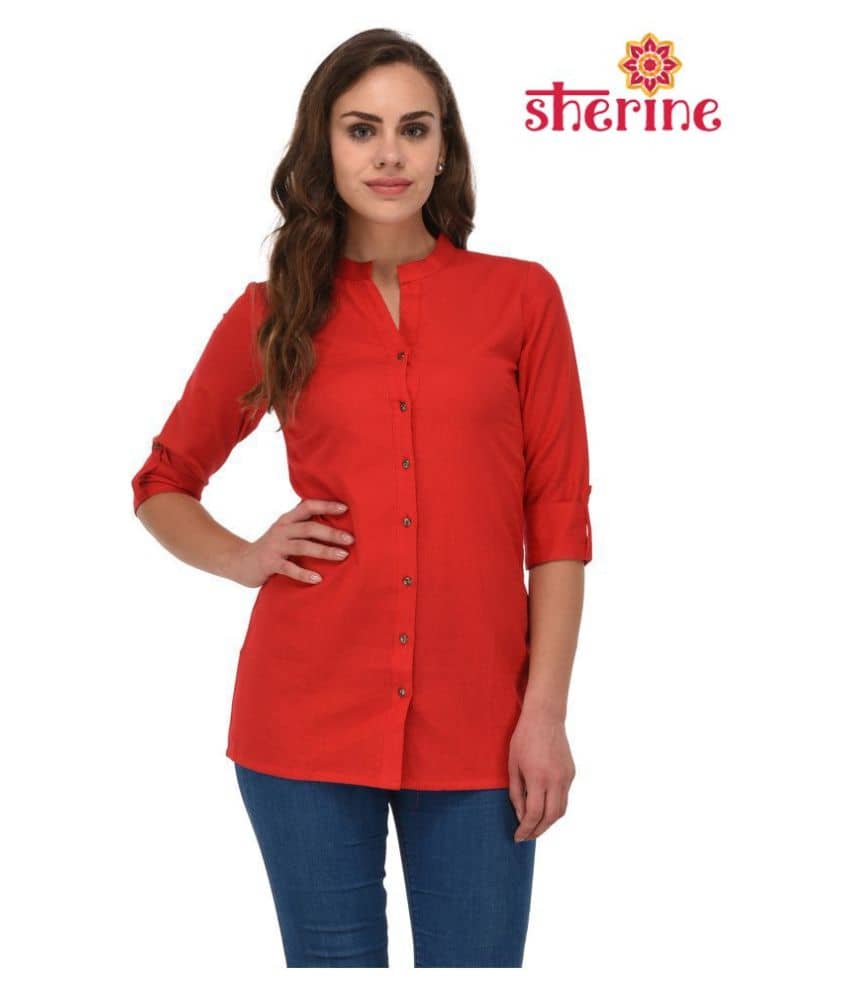 Pistaa Red Cotton Straight Kurti - Kurtis, Tunics | Buy online on ZillyBuy