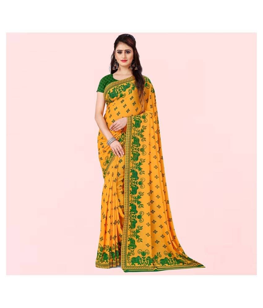     			ANAND SAREES Georgette Printed Saree With Unstitched Blouse Piece ( Yellow )