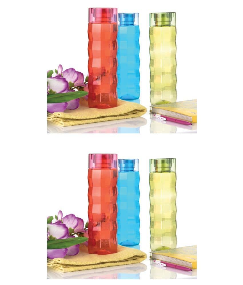 analog kichenware PET School/College/Office/Gym Water Bottle Multicolour PET Fridge Water Bottle 1000 mL ( Set of 6 )