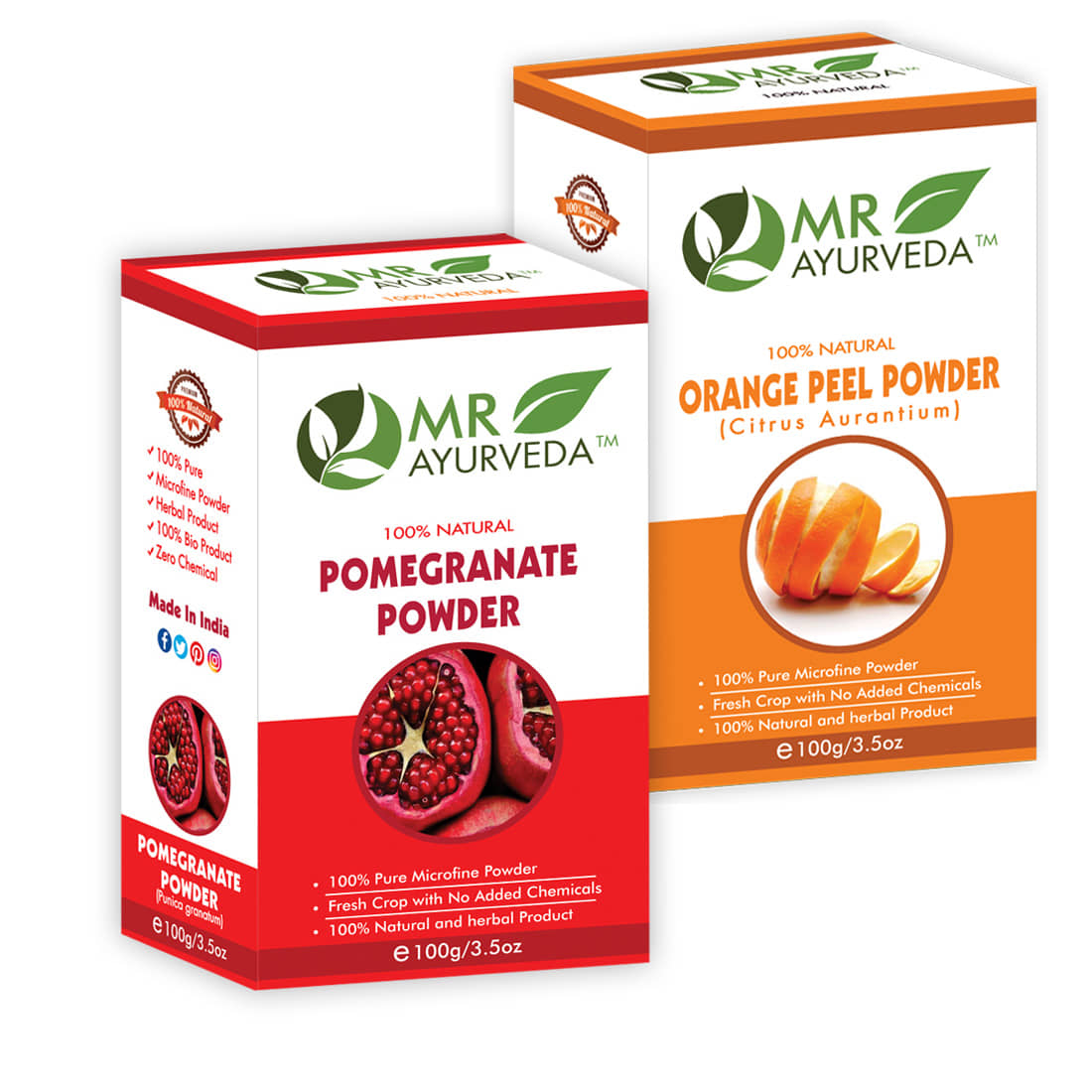 MR Ayurveda Organic Pomegranate & Orange Powder Face Pack Masks 200 gm Pack of 2