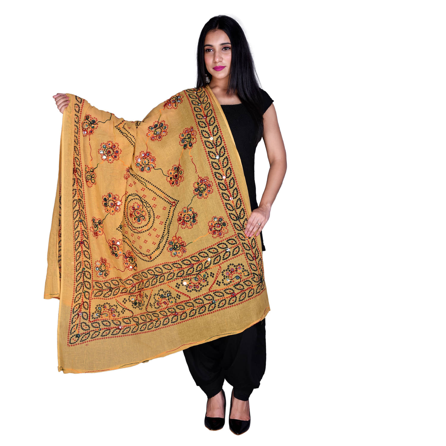     			Raj Beige Cotton Aari Embroidered Dupatta - Single