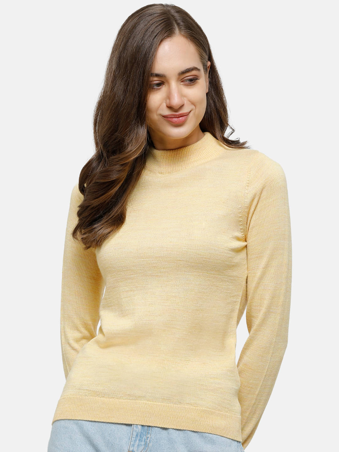 98 Degree North Women Woollen High Neck Pullover ( Yellow )     			98 Degree North Women Woollen High Neck Pullover ( Yellow )