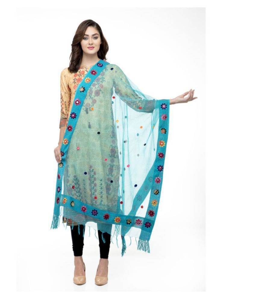 A R Silk Green Organza Mirror Work Dupatta - Single A R Silk Green Organza Mirror Work Dupatta - Single