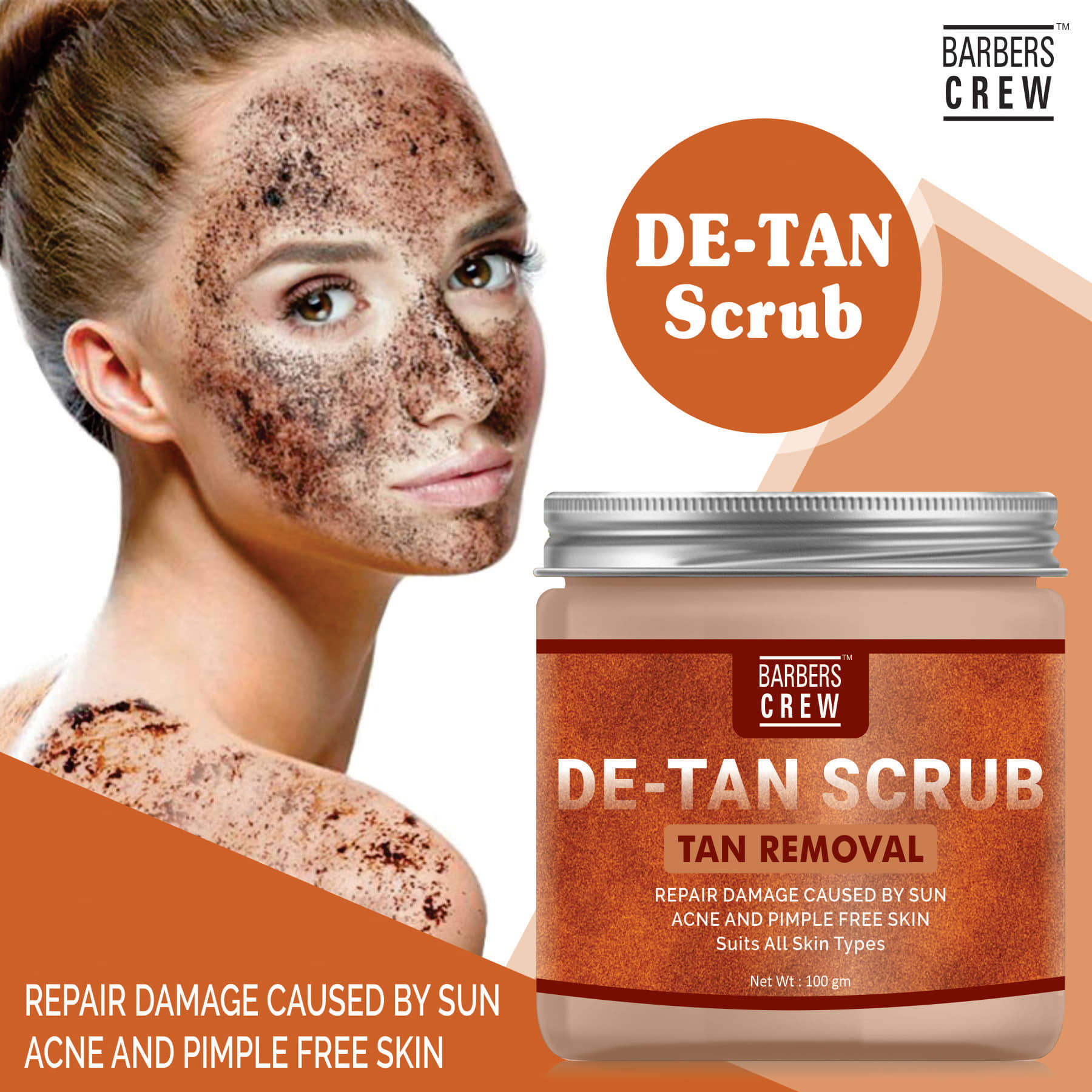 Barbers Crew D-Tan Facial Scrub For Skin Brightning & Tan Removal Scrub For Facial Scrub 100 gm