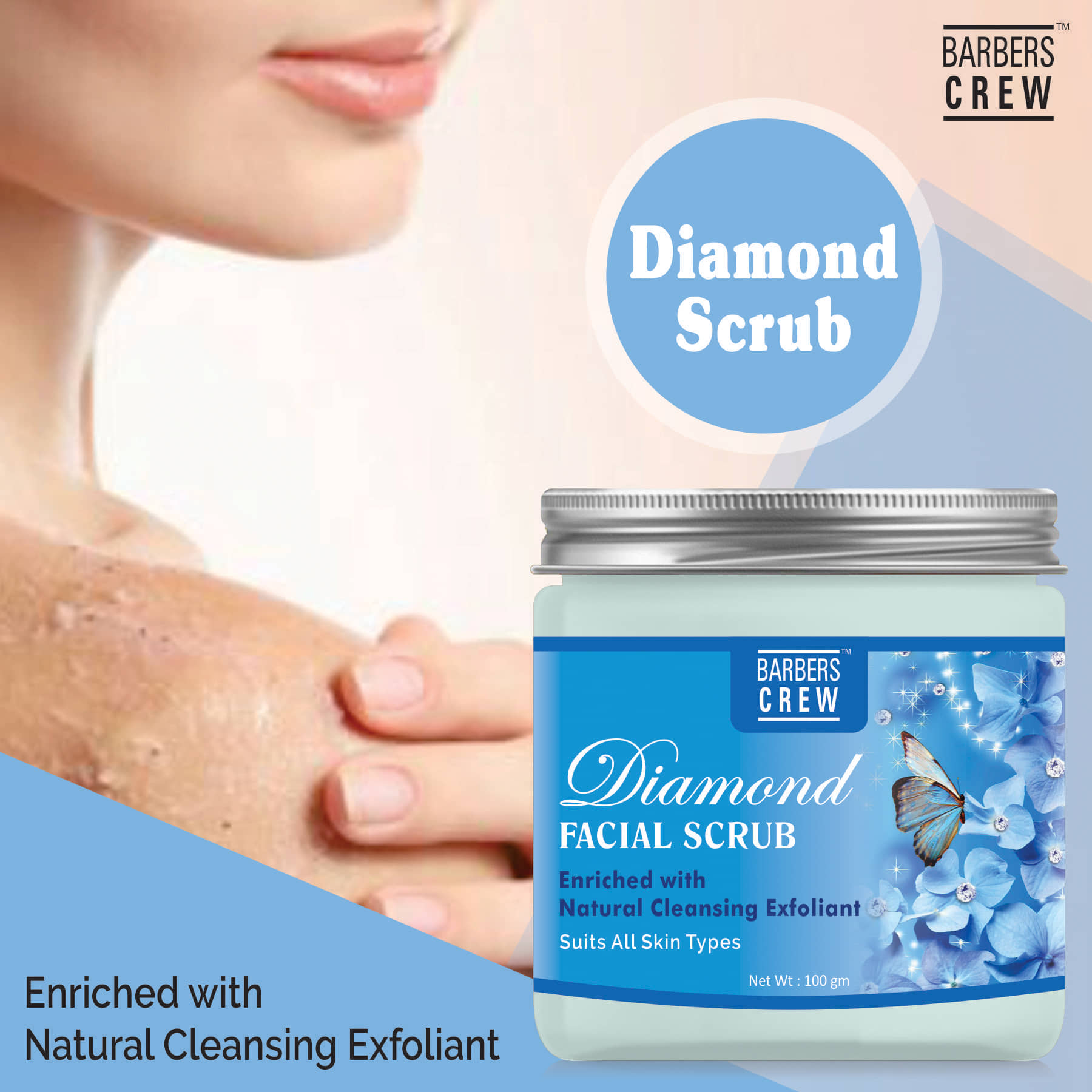 Barbers Crew Diamond Facial Scrub For Skin Whitening & Glowing Face Scrub Facial Scrub 100 gm