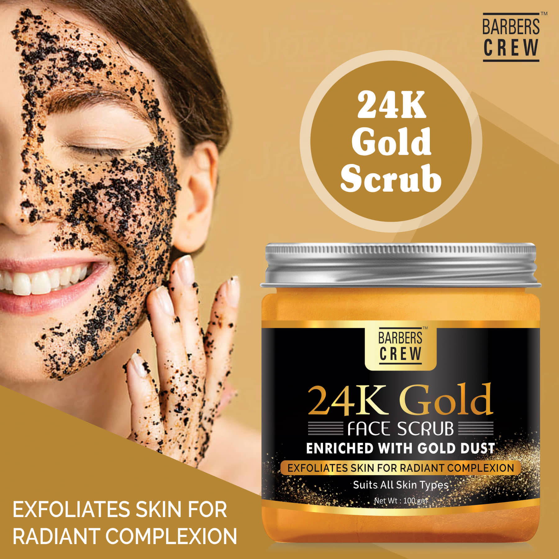 Barbers Crew Gold Facial Scrub For Skin Brightning & Shine Face Scrub Facial Scrub 100 gm