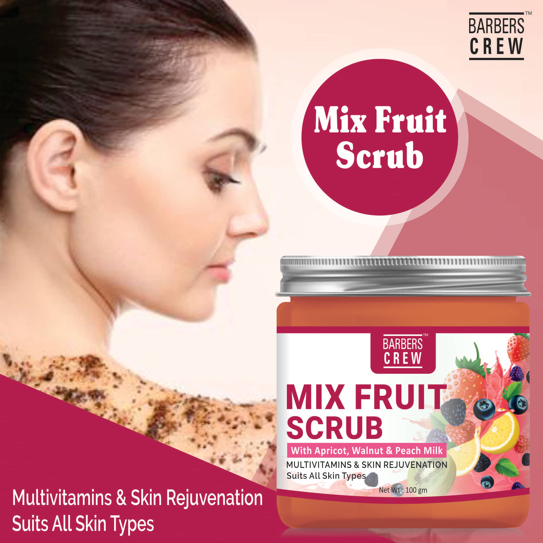 Barbers Crew Mix Fruit Facial Scrub For Skin Brightning & Glowing Face Scrub Facial Scrub 100 gm