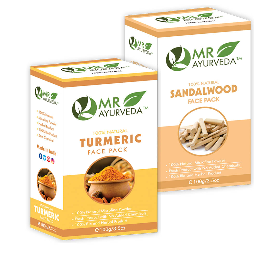     			MR Ayurveda Natural Turmeric Powder & Sandalwood Powder Face Pack Masks 200 gm Pack of 2