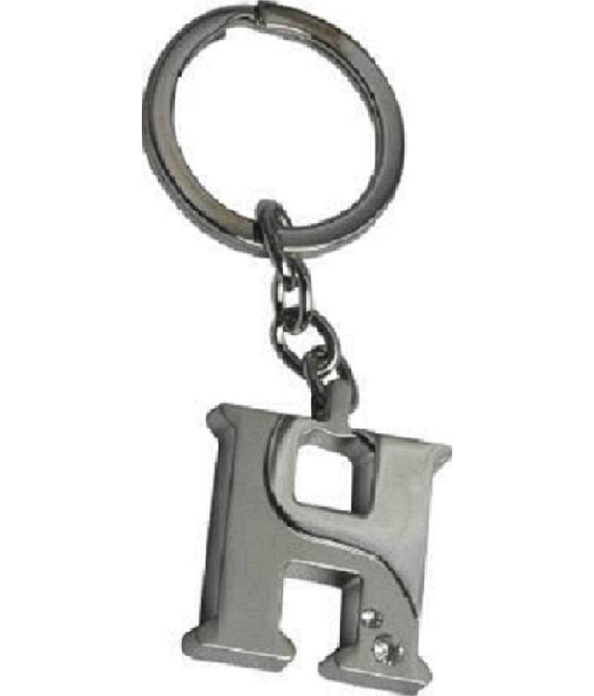 Americ Style Alphabet H Chrome Metal Finish Keyring Key Chain (Silver)