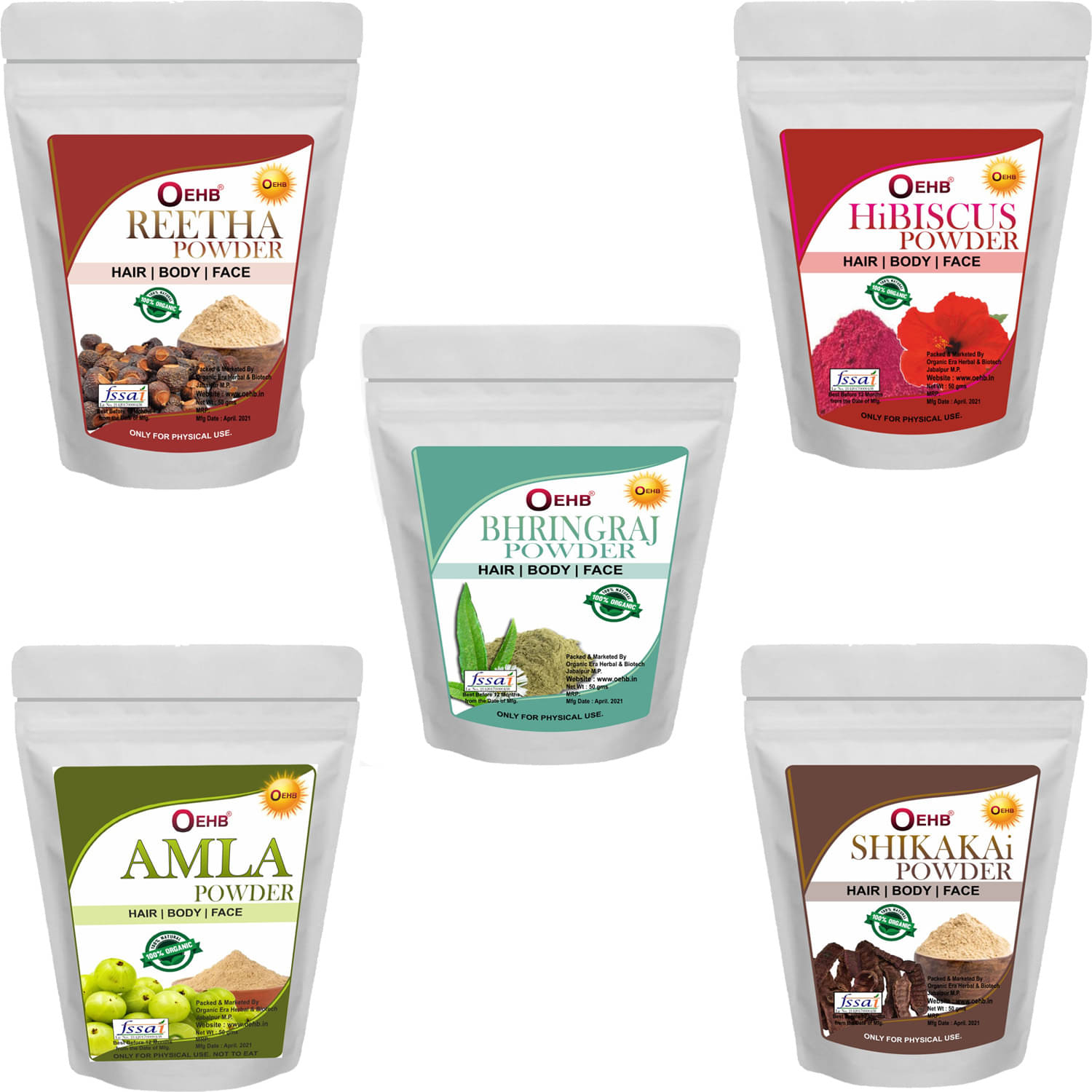     			OEHB Amla,Reetha,Shikakai,Bhringraj and Hibiscus (Each-50g)