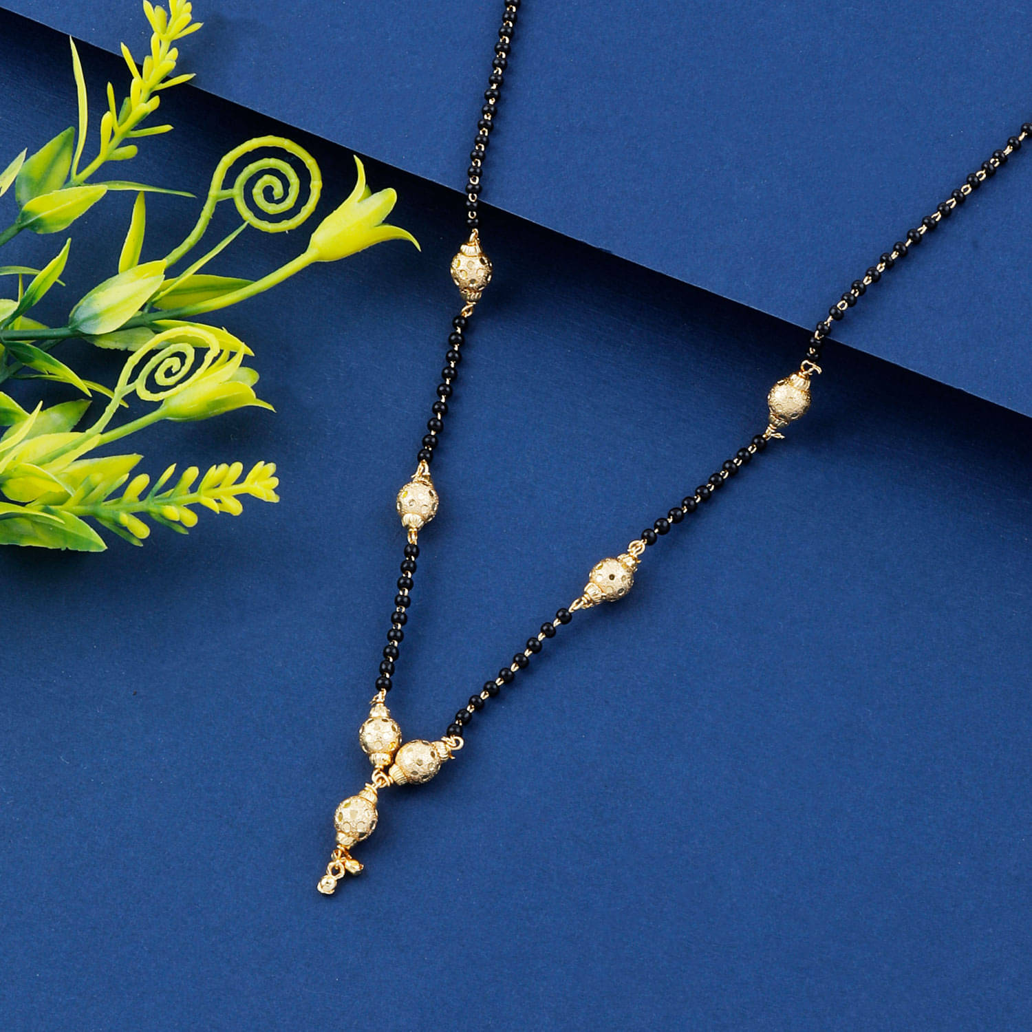 Paola Delicated Gold Plated Chain Black Beads Mangalsutra For Women Paola Delicated Gold Plated Chain Black Beads Mangalsutra For Women