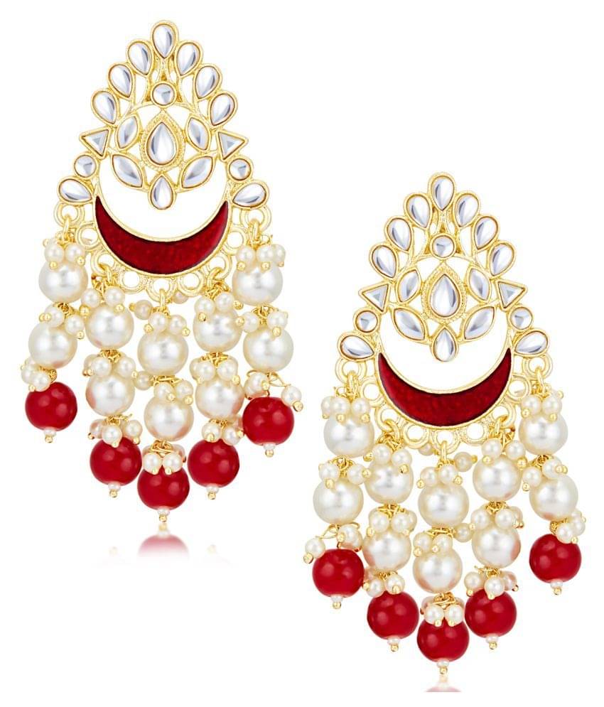     			Sukkhi Fabulous Kundan Gold Plated Pearl Chandelier Earring Set for Women