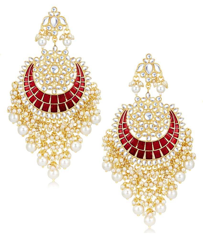     			Sukkhi Glamorous Pearl Gold Plated Kundan Meenakari Earring Set for Women