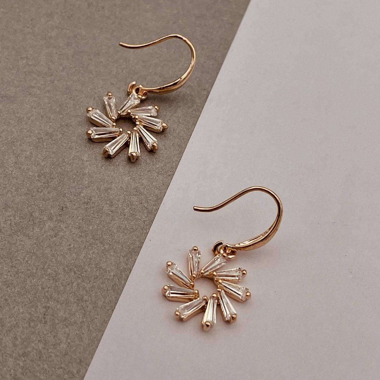     			The Jewelbox Brass Gold Plating American diamonds Studded Gold Coloured Earrings