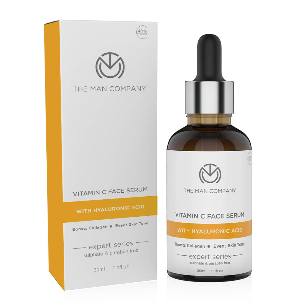 The Man Company 40% Vitamin C Face Serum With Hyaluronic Acid | Boosts Collagen | Glowing & Brightening Skin | 30ml The Man Company 40% Vitamin C Face Serum With Hyaluronic Acid | Boosts Collagen | Glowing & Brightening Skin | 30ml