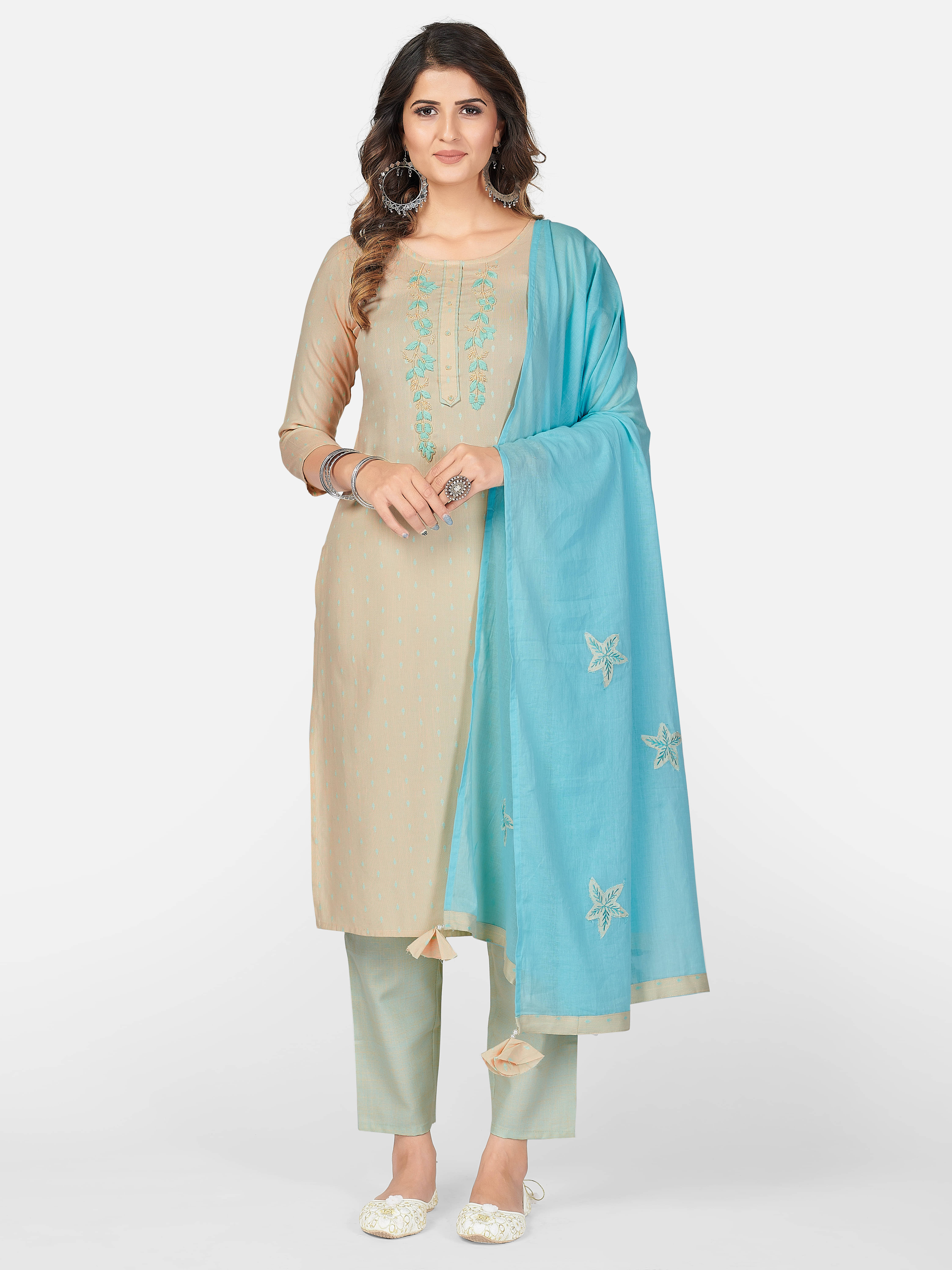    			Vbuyz - Beige Straight Rayon Women's Stitched Salwar Suit ( Pack of 1 )