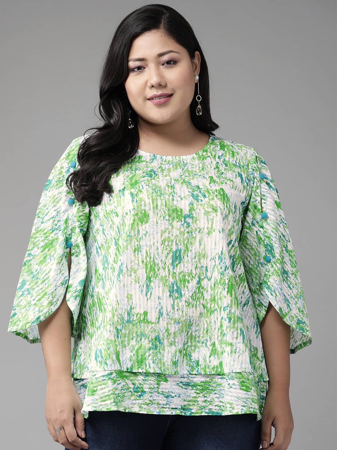 Yash Gallery Women's Cotton Blend Regular Top ( Green )