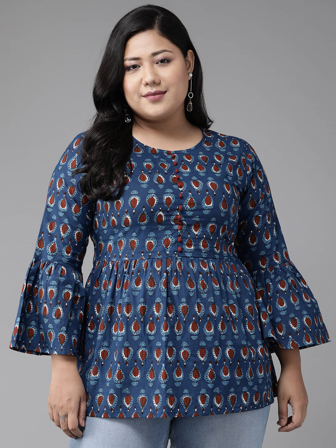 Yash Gallery Women's Cotton Blend Empire Top ( Blue )