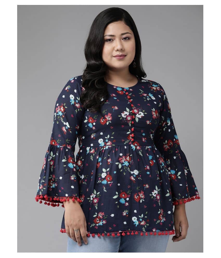 Yash Gallery Women's Cotton Blend Empire Top ( Blue )