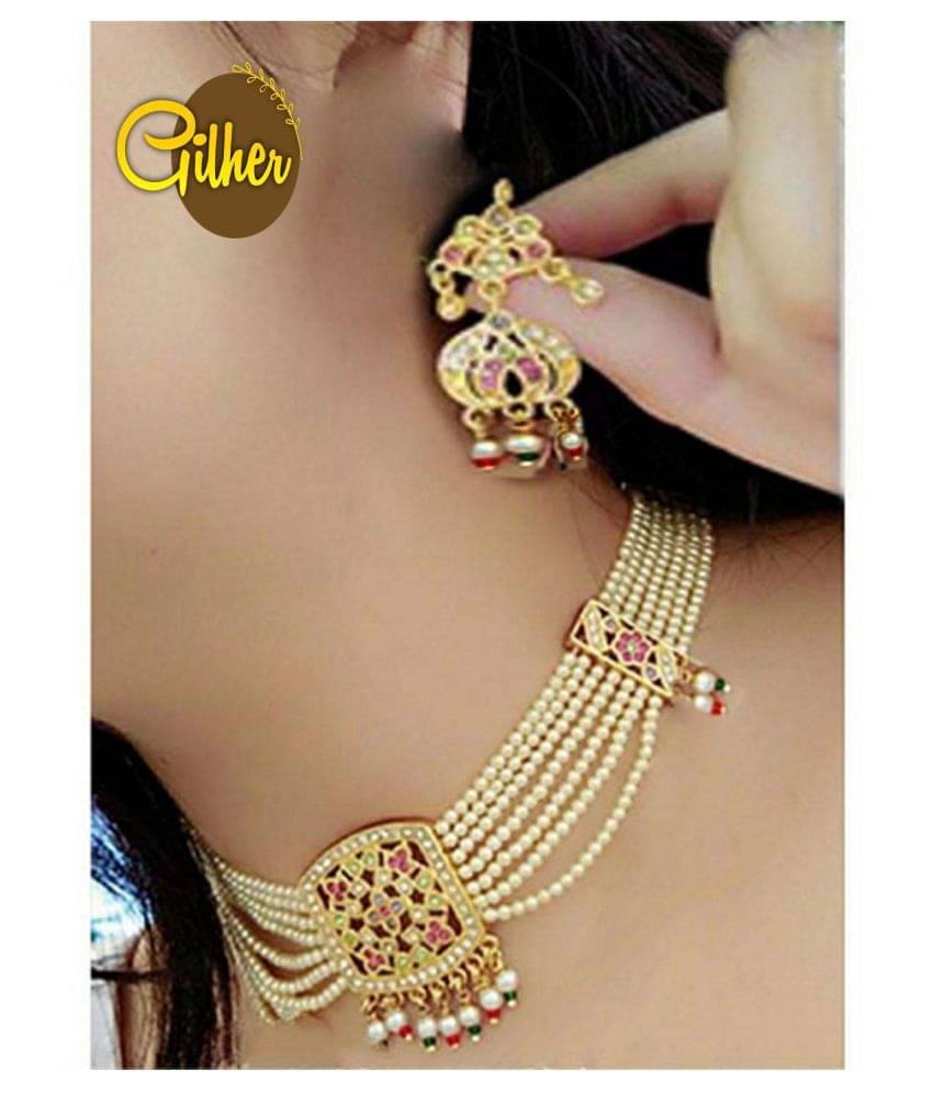     			gilher Golden Copper Necklace Set ( Pack of 1 )
