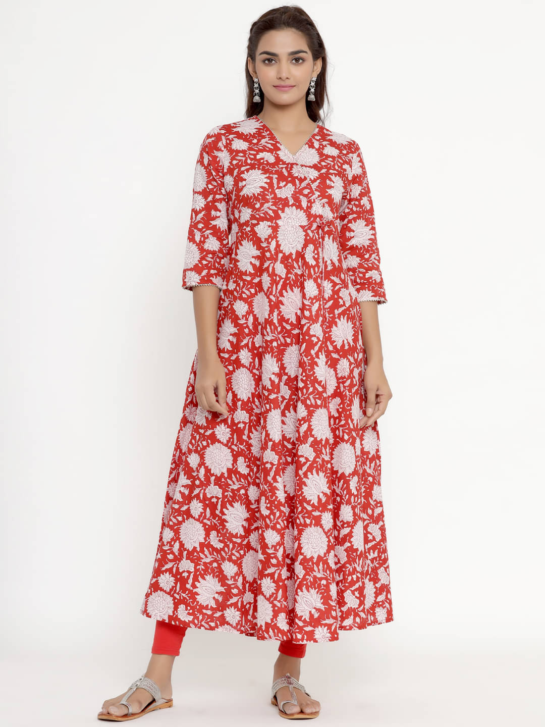     			Angiya Green Cotton Anarkali Kurti -