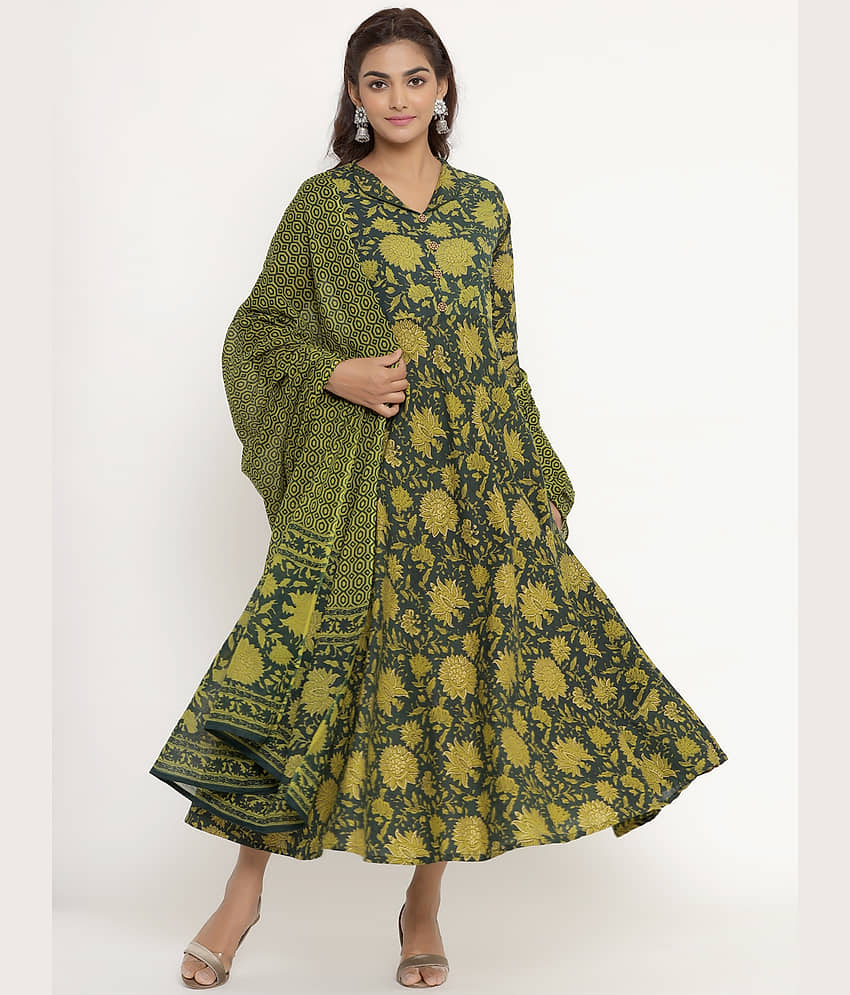 Angiya Green Cotton Anarkali Kurti - - Kurtis, Tunics | Buy online on ZillyBuy