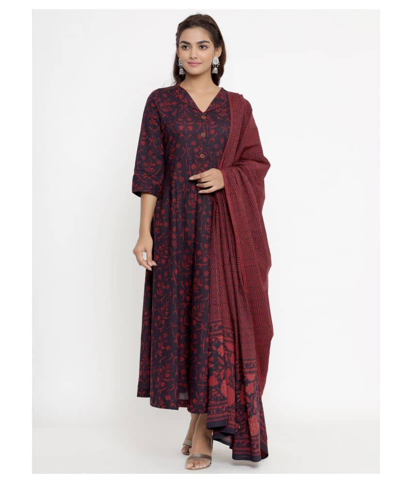 Angiya Maroon Cotton Anarkali Kurti - - Kurtis, Tunics | Buy online on ZillyBuy