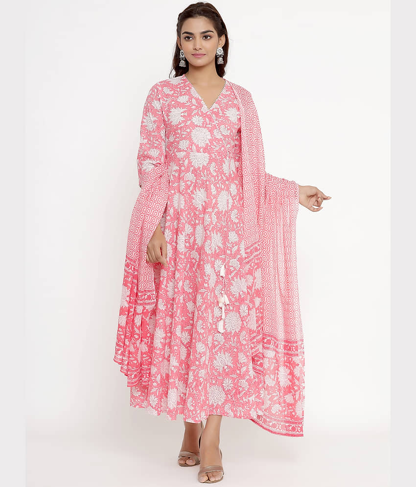 Angiya Pink Cotton Anarkali Kurti - - Kurtis, Tunics | Buy online on ZillyBuy