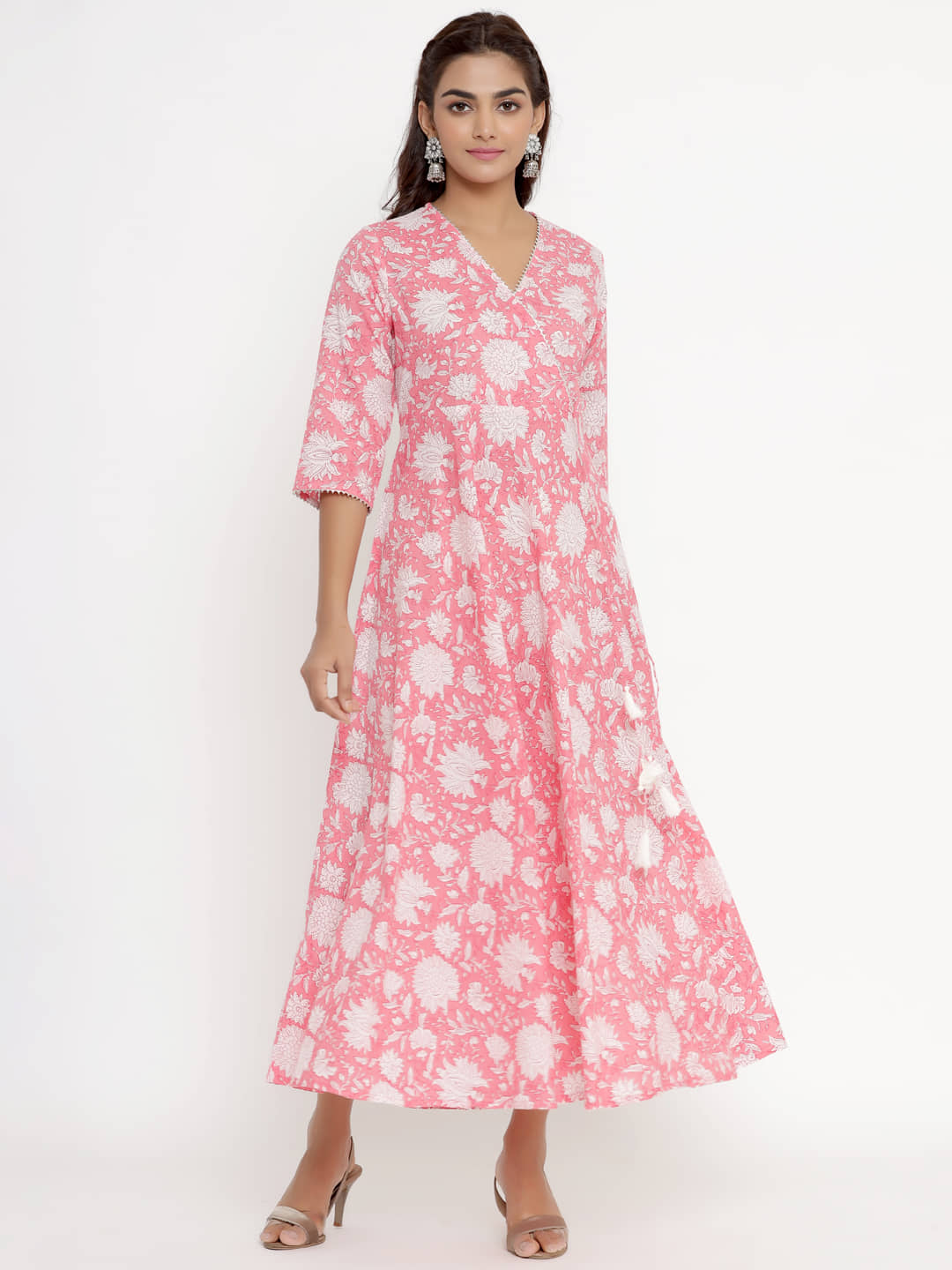 Angiya Pink Cotton Angrakha Kurti - - Kurtis, Tunics | Buy online on ZillyBuy