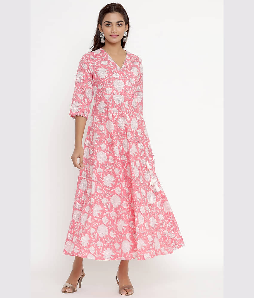 Angiya Pink Cotton Angrakha Kurti - - Kurtis, Tunics | Buy online on ZillyBuy