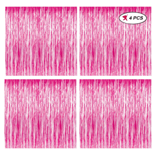     			Blooms Mall pack of 4 Fringe Pink curtain Pink Metallic Tinsel Foil Fringe Curtains for Birthday Engagement , Baby Shower , Holiday Celebration , Decorations -  (Pack of 4)