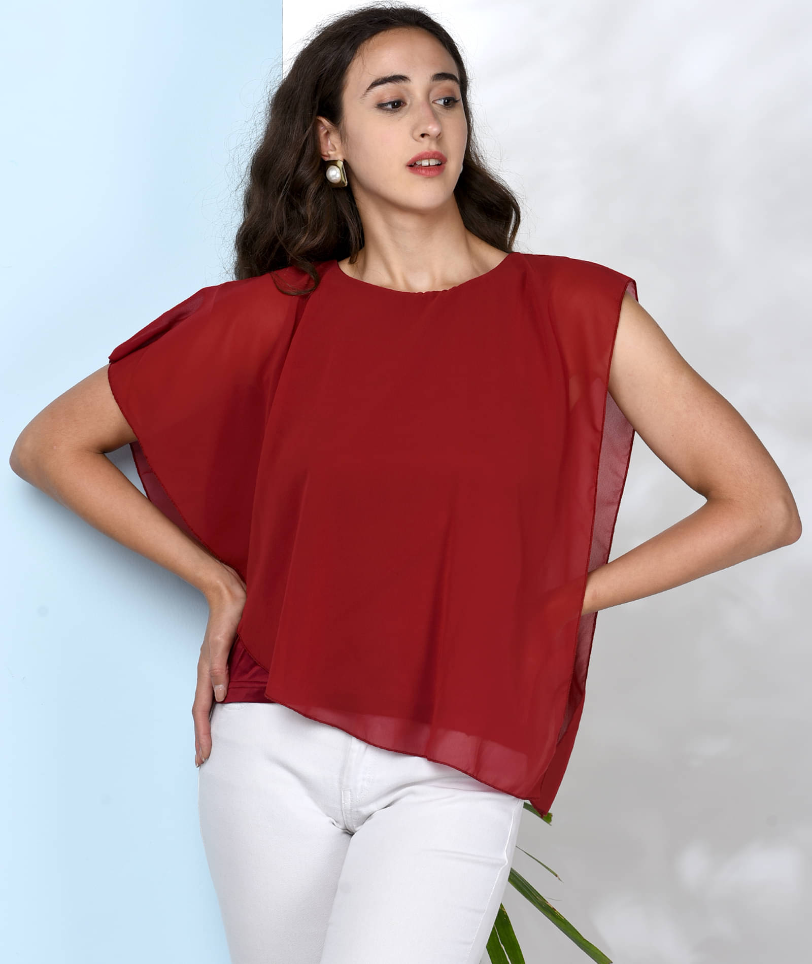 Chimpaaanzee Women's Georgette Asymmetrical Top ( Maroon ) Chimpaaanzee Women's Georgette Asymmetrical Top ( Maroon )