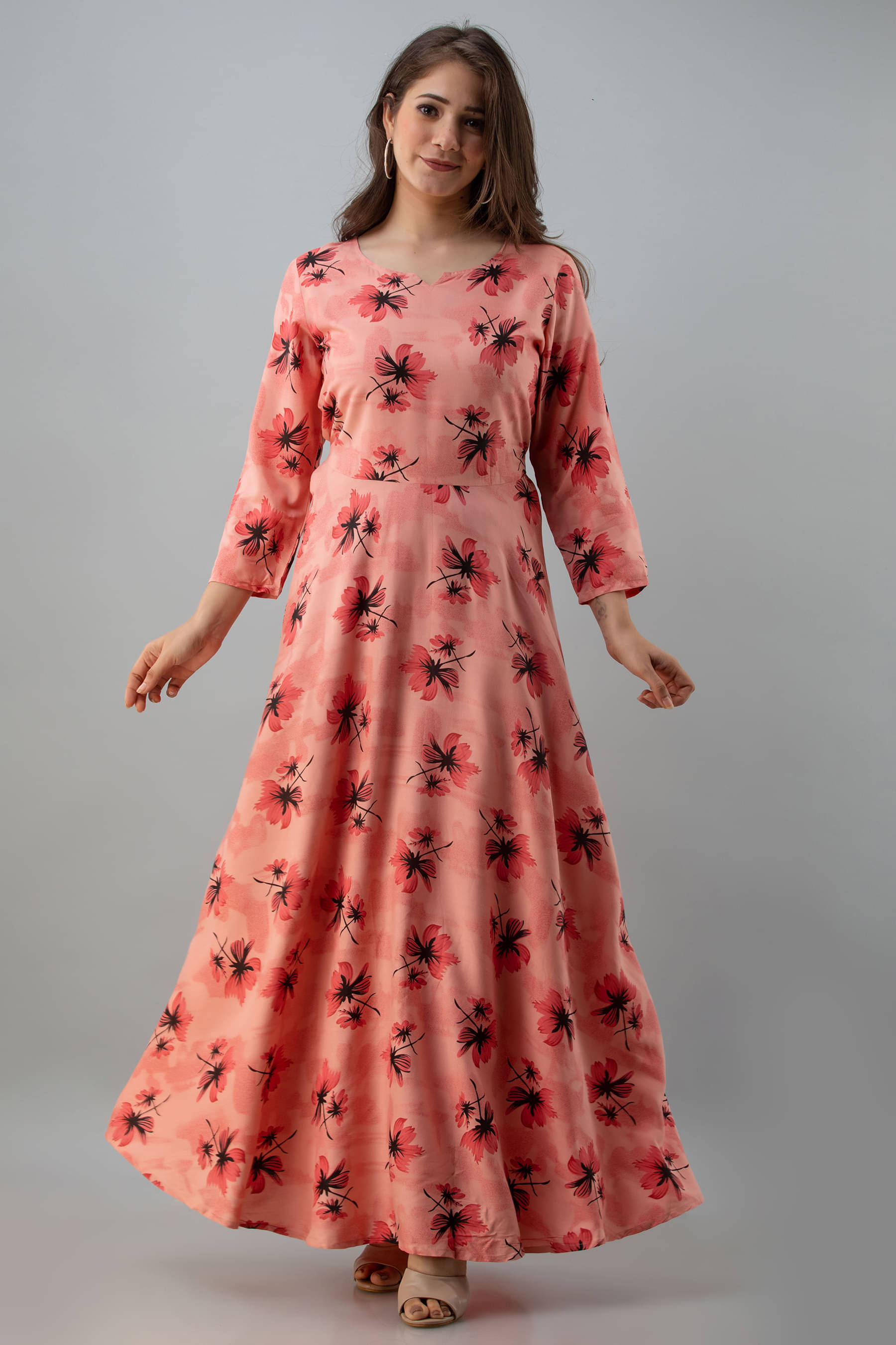 Frionkandy Peach Rayon A-line Kurti - Frionkandy Peach Rayon A-line Kurti -