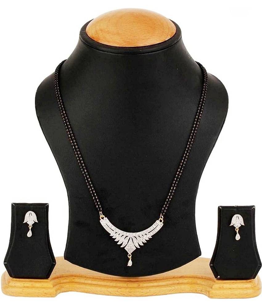 Gilher Daily Wear Fashionable American Diamond mangalsutra With Earrings + 24 Inch Double Layer Chain For Women