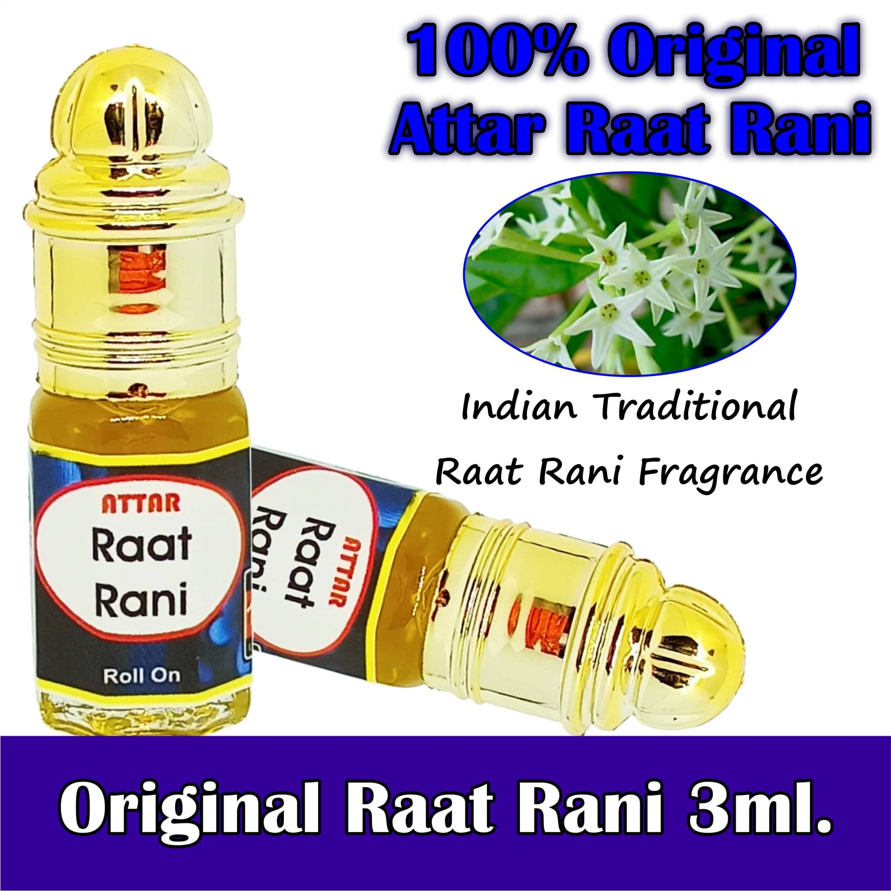    			INDRA SUGANDH BHANDAR Attar Raat Rani 3ml ~ Long Lasting Fragrance of Night Queen ~ 100% Perfume 0% Alcohol