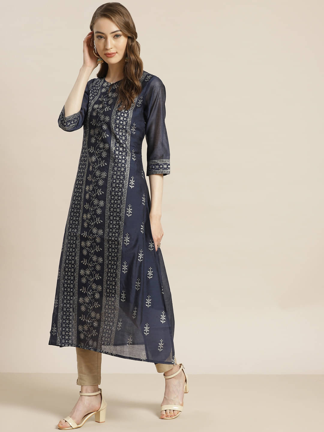 Juniper - Blue Chanderi Women's A-line Kurti ( Pack of 1 )     			Juniper - Blue Chanderi Women's A-line Kurti ( Pack of 1 )