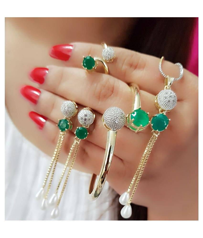 Navya Collections American Diamond Studded Pendant Set Combo for Woman/Girls Navya Collections American Diamond Studded Pendant Set Combo for Woman/Girls