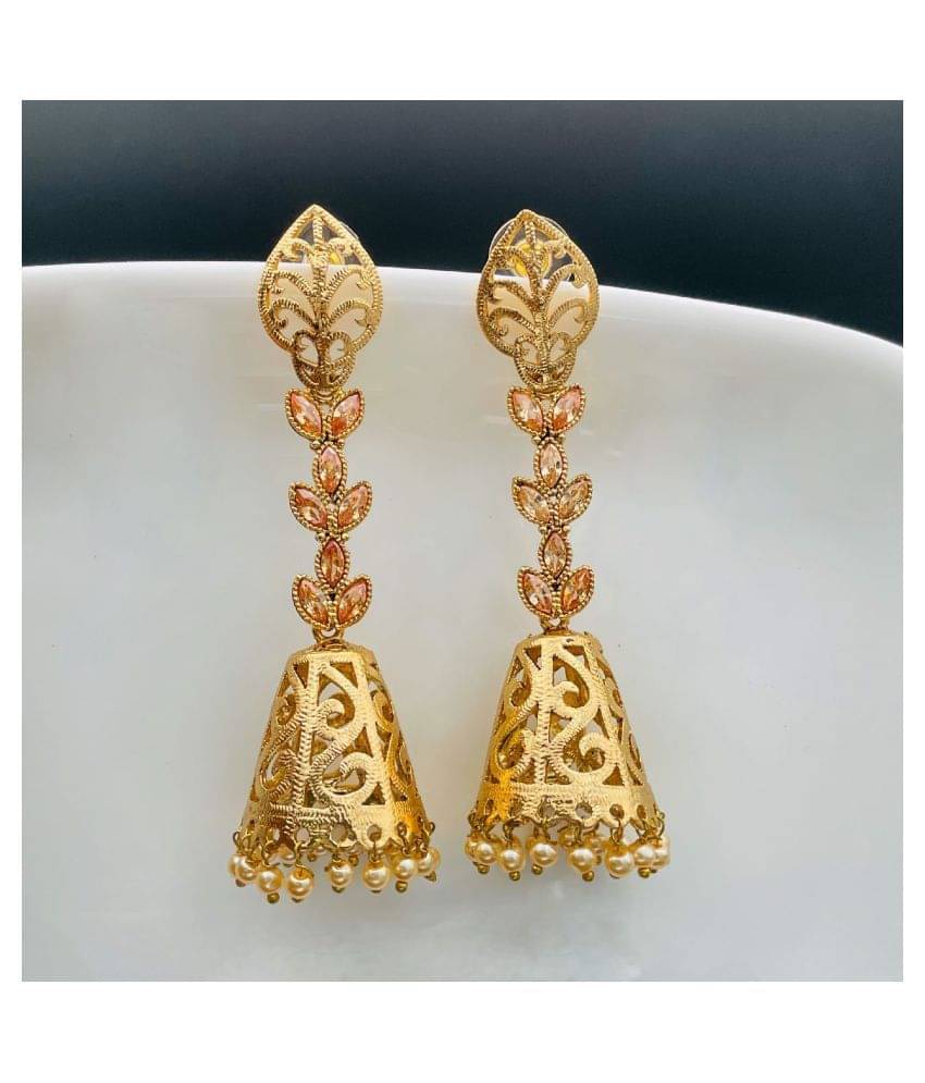     			The Jewelbox Designer Kundan Pearl 18K Gold Plated Dangle Jhumki Earring For Girls Women